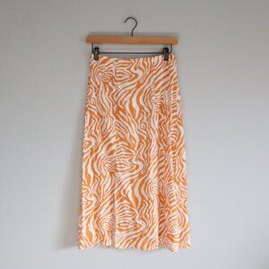 Primark Maxi Pull‎ On Side Slit Orange Zebra Sz 2 Lightweight Semi Sheer Skirt